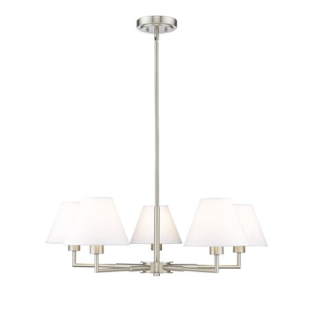 Z-Lite Leila Chandelier, 5-Light, 34 In.W x 10.75 In.H, Brushed Nickel/White Linen 744-34R-BN